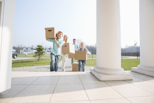 Office relocation planning in Highbury with boxes and furniture ready for transport