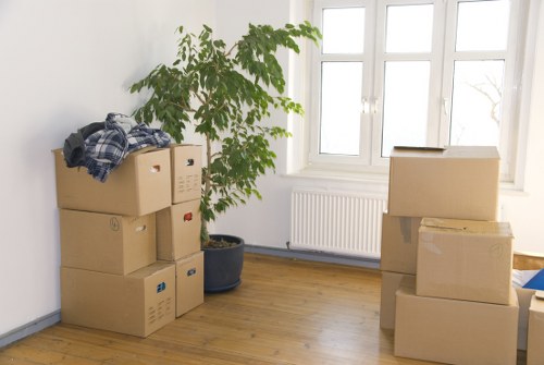 Furniture and boxes prepared for an office relocation