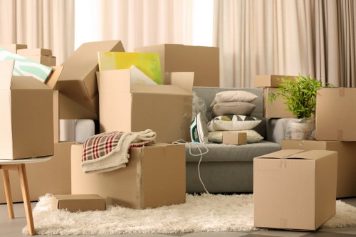 Organised moving boxes prepared for a Highbury relocation